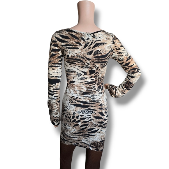 HEARTBEAT Women's Multicolored Animal Print Rhinestone Embellishment Tunic Dress - Picture 5 of 16